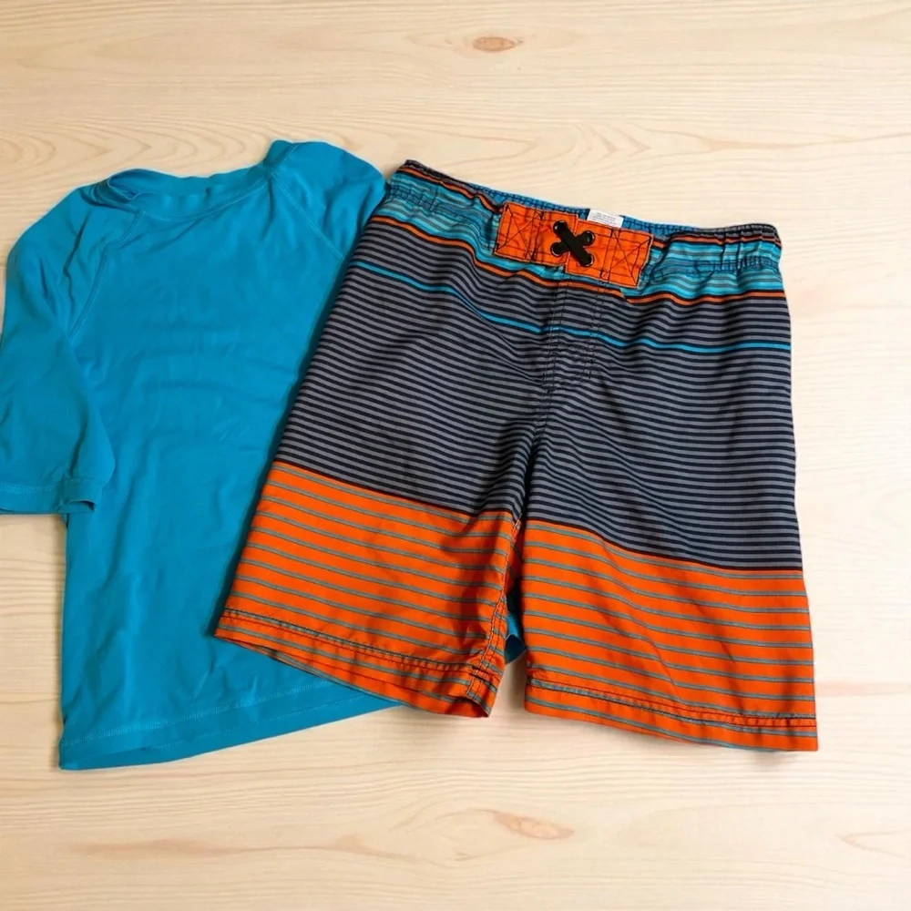 Cherokee Multicolor Striped Swim Shorts Trunks and rash guard 8 Medium